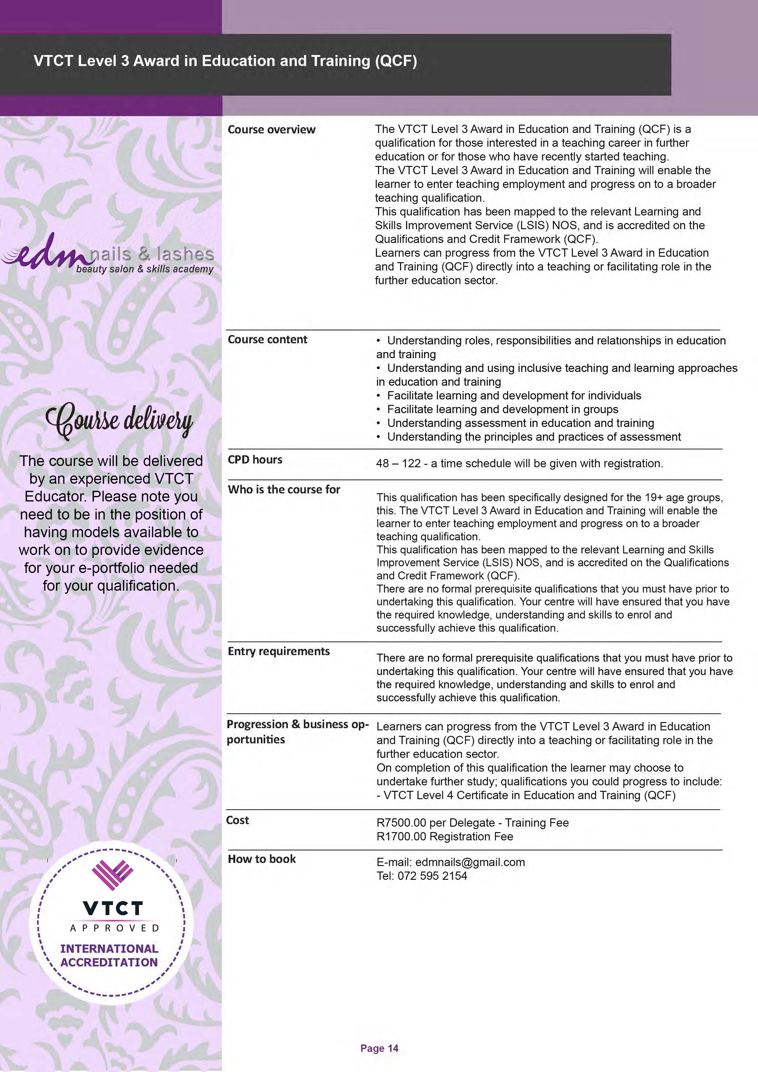 VTCT Level 3 Award in Education and Training